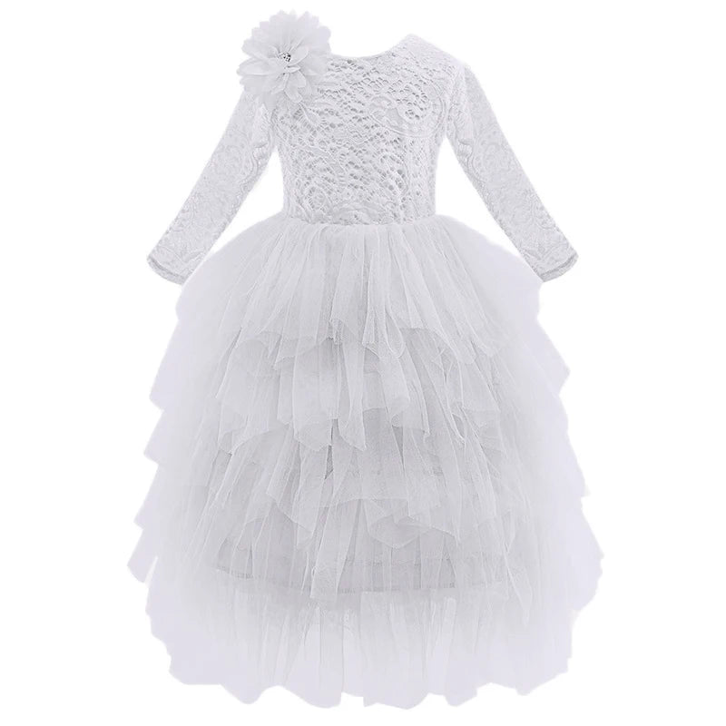 Backless Three Quarter Lace Flower Girl Dress White by Baby Minaj Cruz