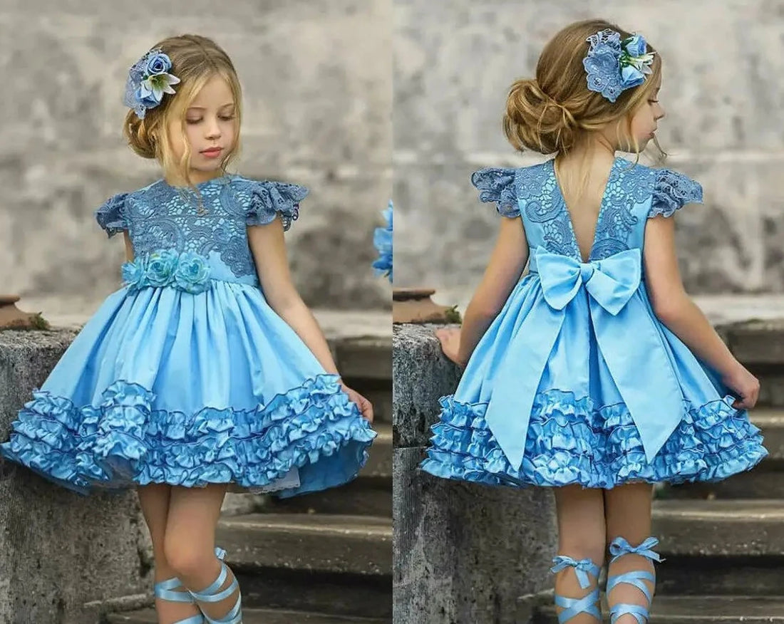 Light Blue Puffy Flower Girl Dresses Knee Length by Baby Minaj Cruz