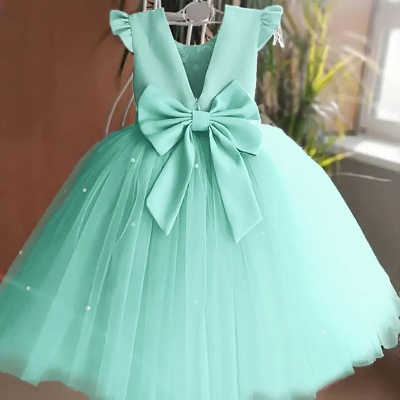 Prom Bowknot Tulle Flower Girl Knee Length Dresses green by Baby Minaj Cruz