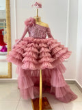 Pink Flower Girl Dresses For Weddings Party Formal Prom Gowns with Long Train by Baby Minaj Cruz