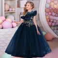 Tulle Flower Girl Dress with floral embroidery dark blue by Baby Minaj Cruz