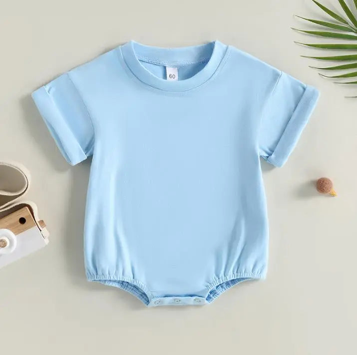 Unisex Infant Bubble Romper Short Sleeve Oversized T-Shirt Blue by Baby Minaj Cruz