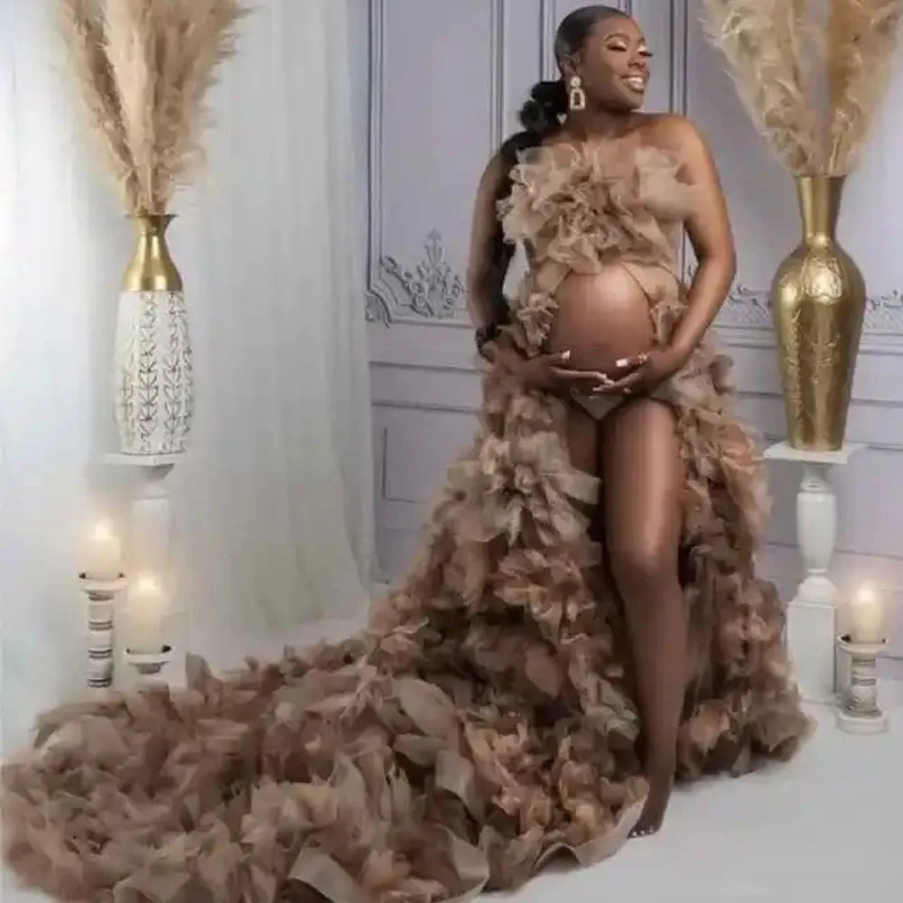 Fluffy Luxury Ruffles Maternity Gowns for Photoshoot by Baby Minaj Cruz