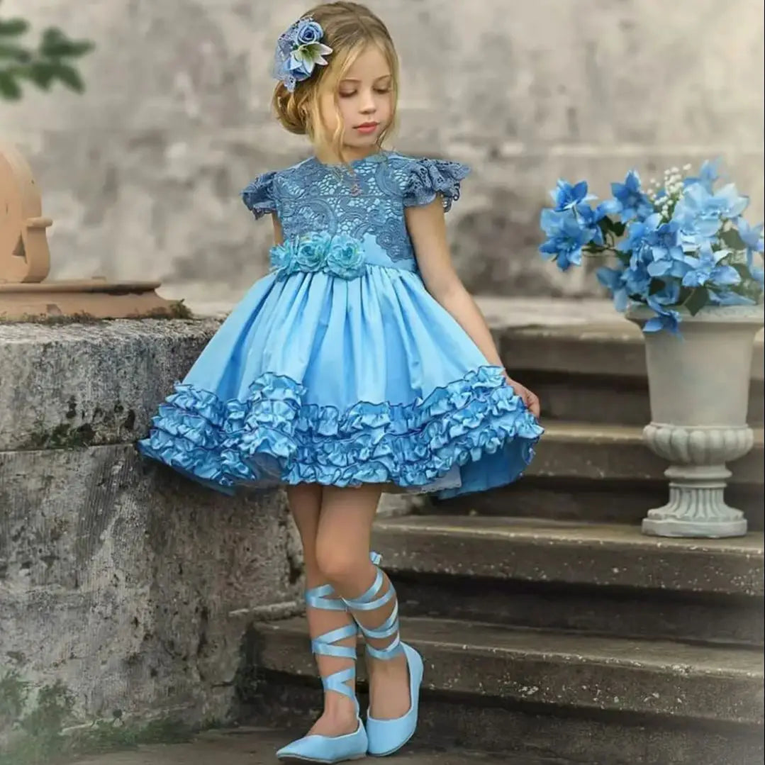 Light Blue Puffy Flower Girl Dresses Knee Length blue united state by Baby Minaj Cruz