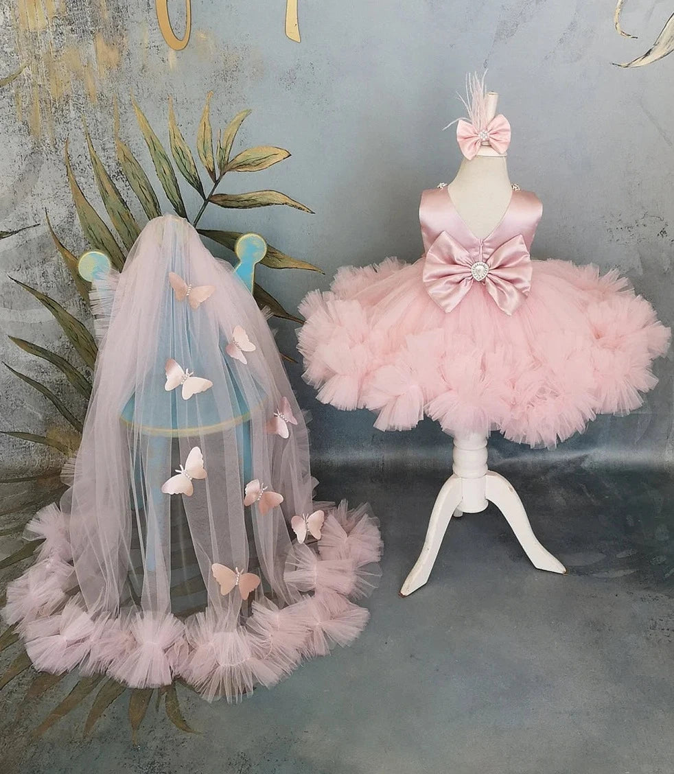 Puffy Light Pink Flower Girl Dress With Tulle Skirt white by Baby Minaj Cruz