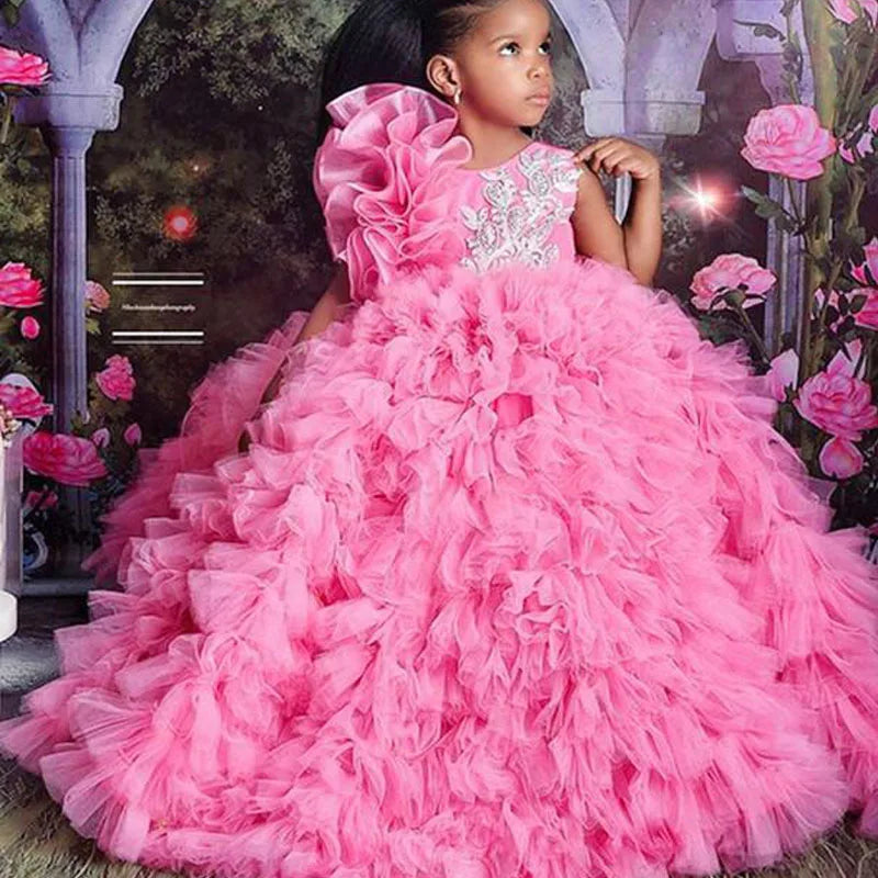 Flower Girl Dresses Pink Tulle Knee Length For Party Pink US by Baby Minaj Cruz