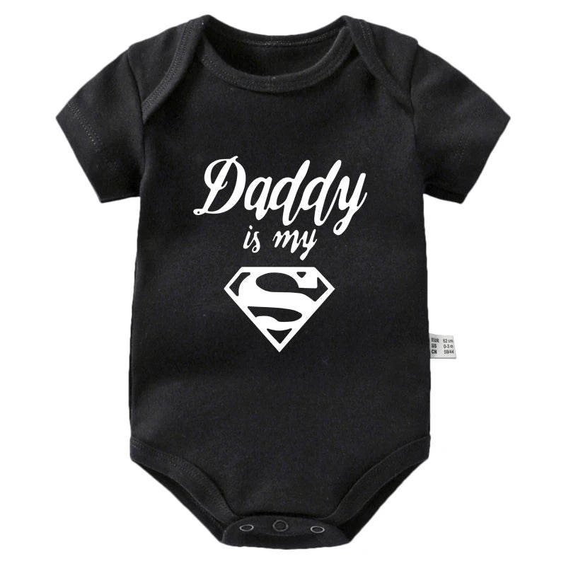 Gold Daddy Is My Hero Funny Print Short Sleeve Bodysuit Baby White by Baby Minaj Cruz