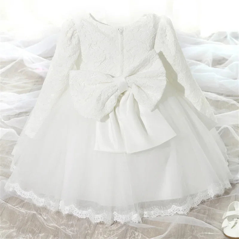 White Long Sleeve Infant Flower Girl Dress by Baby Minaj Cruz
