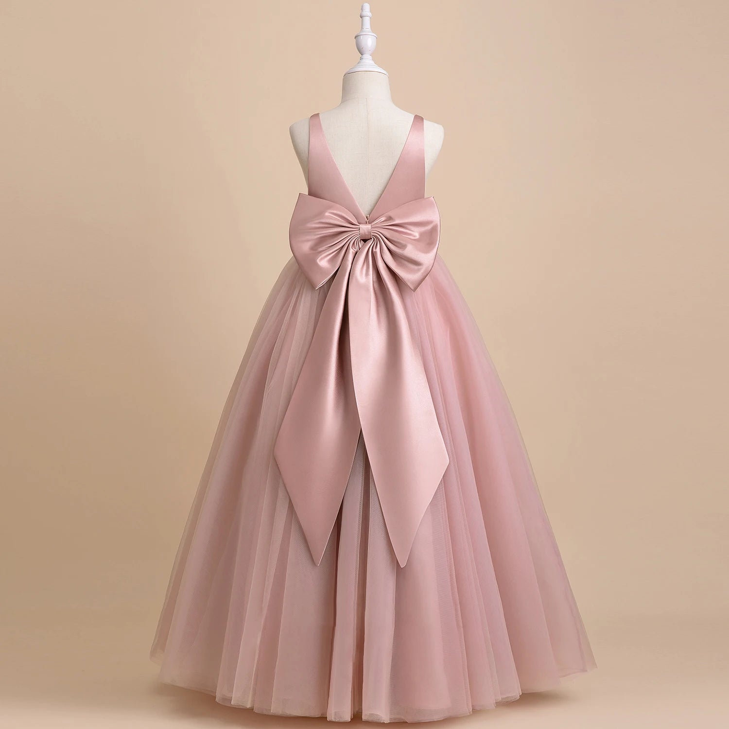 V-Neck Ball Gown Flower Girl Dress With Tulle pink by Baby Minaj Cruz