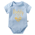 Gold Daddy Is My Hero Funny Print Short Sleeve Bodysuit Baby sky by Baby Minaj Cruz
