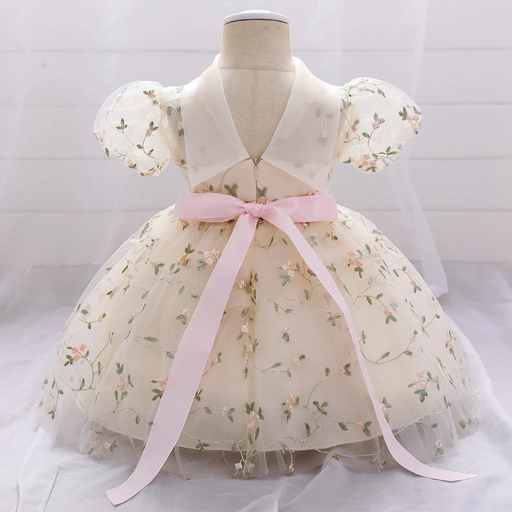 flower embroidered wedding dress Knee Length 1-5 Years champagne by Baby Minaj Cruz